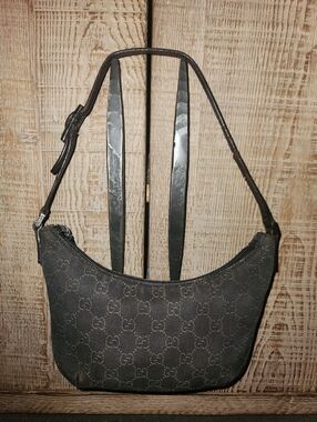Gucci Canvas Shoulder Bag GG Leather Trim Small Vintage